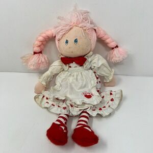 Vintage Applause Eloise Rag Doll Pink Hair White Red Heart Dress 10" 1983